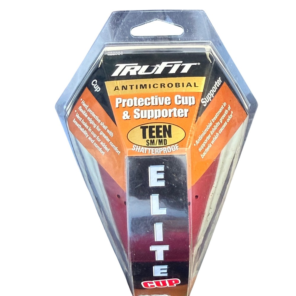 Tru-Fit Elite Protective Cup Supporter Teen SM/MD White Red Shatterproof Sports
